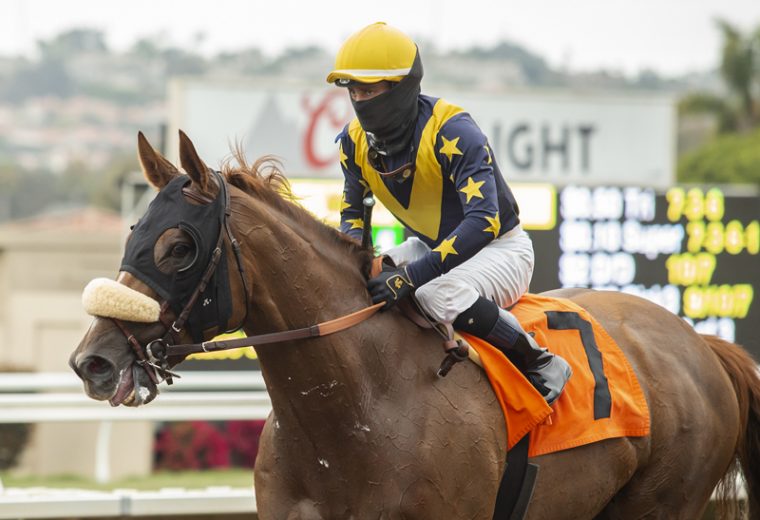 United and jockey Flavien Prat return to the winner's circle following victory in the Grade II $200,000 Eddie Read Stakes Sunday, July 26, 2020 at Del Mar Thoroughbred Club, Del Mar, CA. Benoit Photo