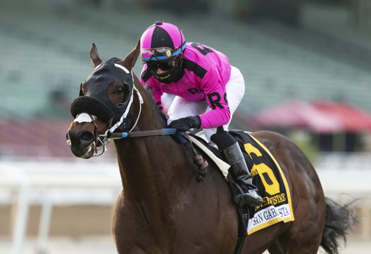 Anothertwistafate and jockey Joel Rosario win the Grade II $200,000 San Gabriel Stakes ©Benoit Photo