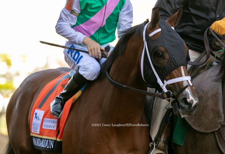 Mandaloun during the post parade for the Kentucky Derby at Churchill Downs, May 1, 2021.