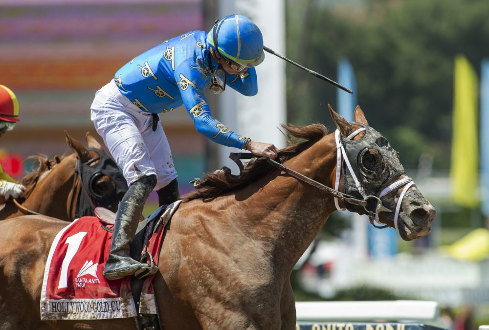 There Goes Harvard and jockey Irad Ortiz, Jr. win the Grade I, $400,000 The Hollywood Gold Cup, Monday, May 30, 2022 at Santa Anita Park, Arcadia CA. © BENOIT PHOTO