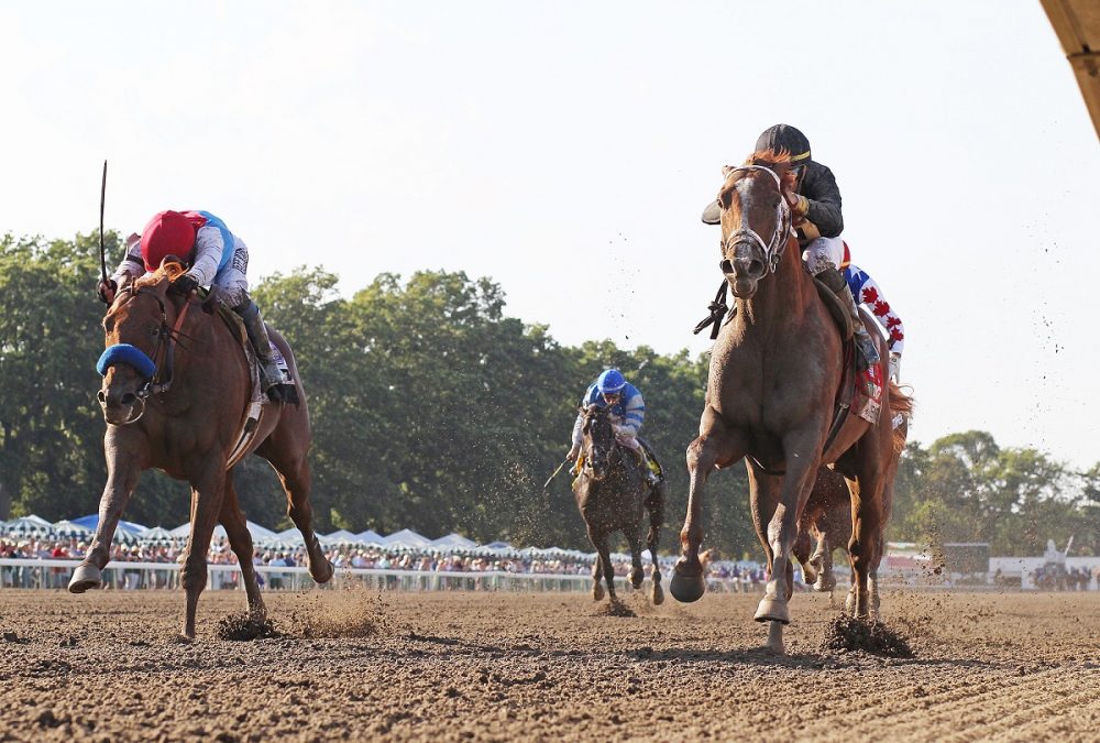 Cyberknife #1 with Florent Geroux riding won the $1,000,000 Grade I Haskell Stakes at Monmouth Park Racetrack in Oceanport, NJ on Saturday July 23, 2022. Photo By Ryan Denver/EQUI-PHOTO