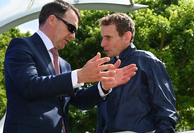 Aidan O'Brien y Ryan Moore post Coral Eclipse Group 2024 - City of Troy Photo credit: PAT HEALY