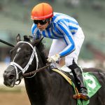 Bust Out and jockey Emisael Jaramillo win the $100,000 Cinema Stakes – Santa Anita Park, Arcadia, CA. – Benoit Photo